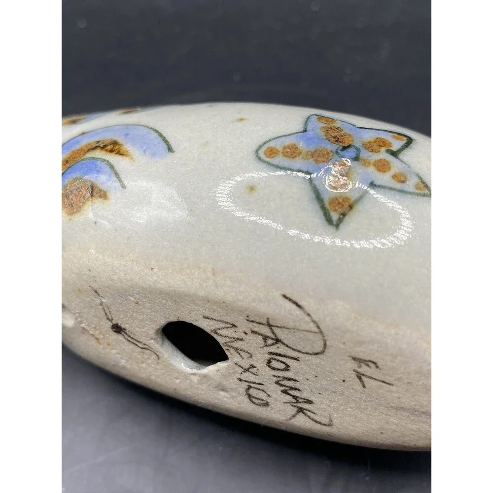 Mexican Art Pottery Ceramic Fish Signed 7” x 3.5” Tonala